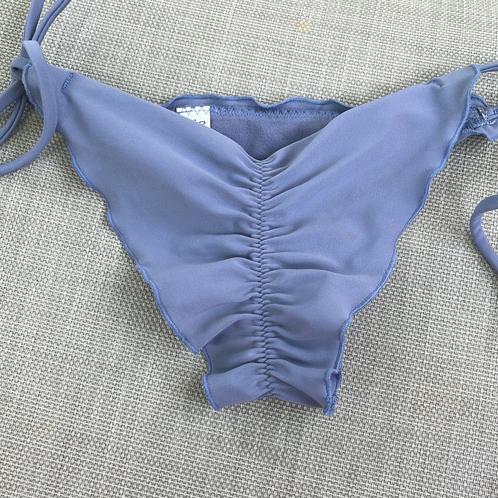 Luli Fama Ruched Blue / Purple Bikini Bottom with Gold Accent